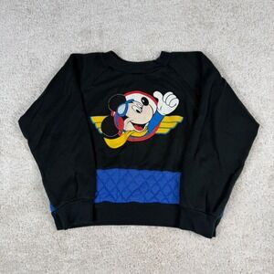 Vintage Disney Mickey Mouse Aviator Sweatshirt Kids Black Blue Quilted Pullover